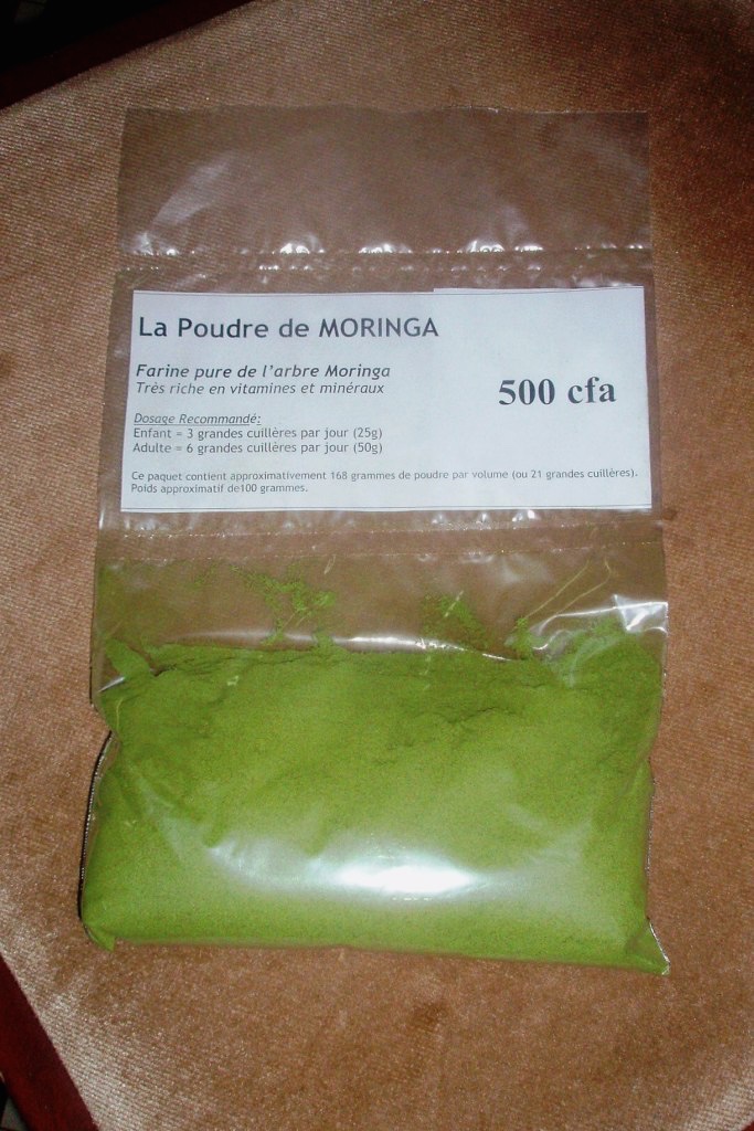 Packaged moringa powder for regional markets.